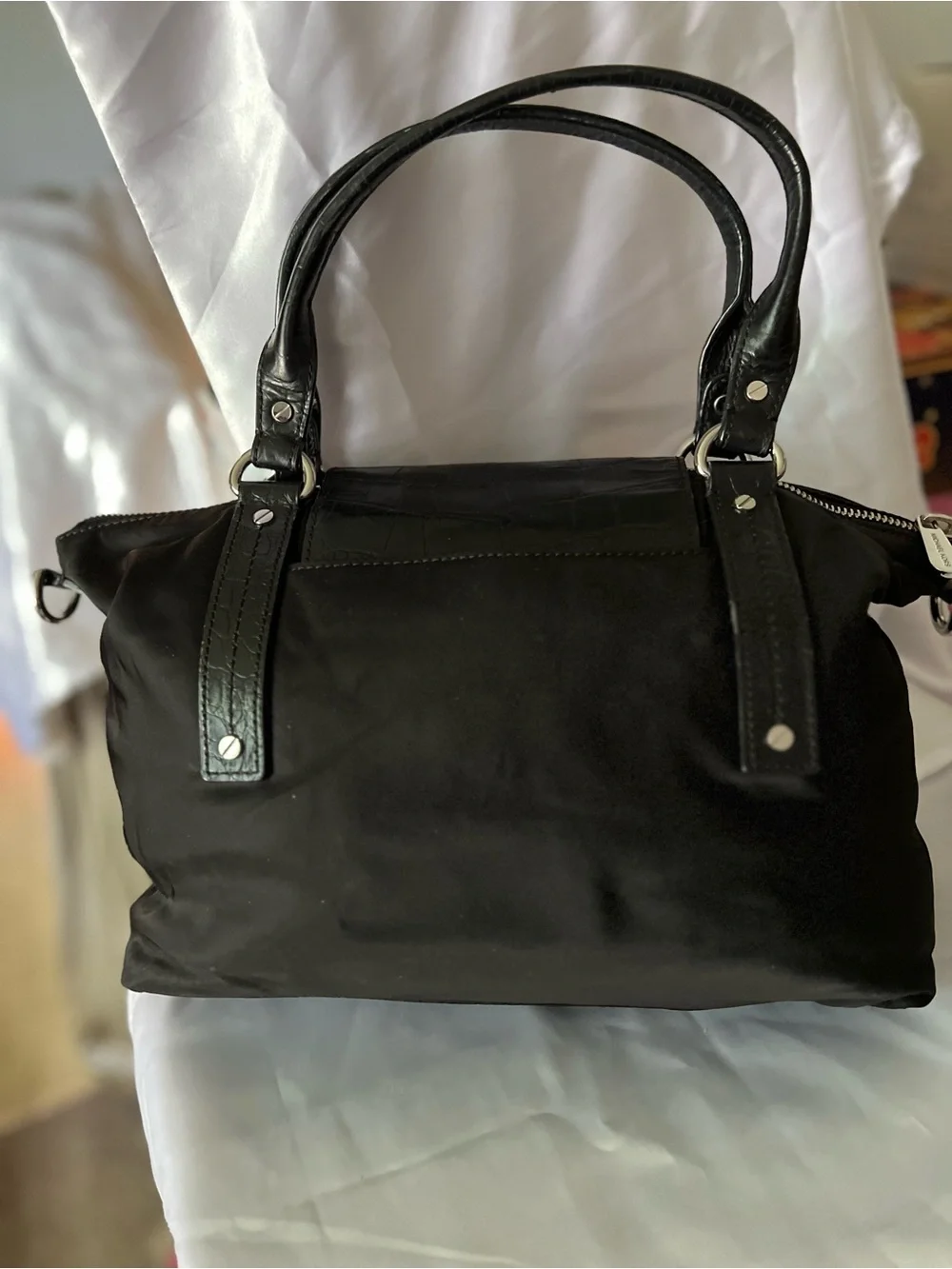 MICHAEL Michael Kors Black Satchel with Silver Hardware